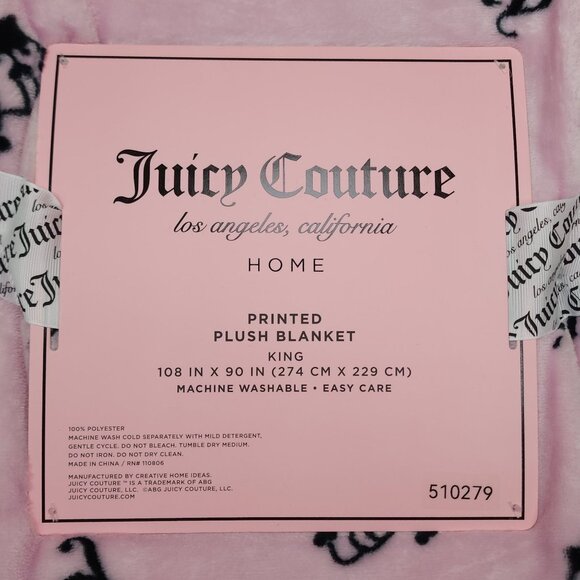 Juicy Couture King Size Printed Plush Blanket 108X90" Polyester Pink Crown Logo - Picture 4 of 11